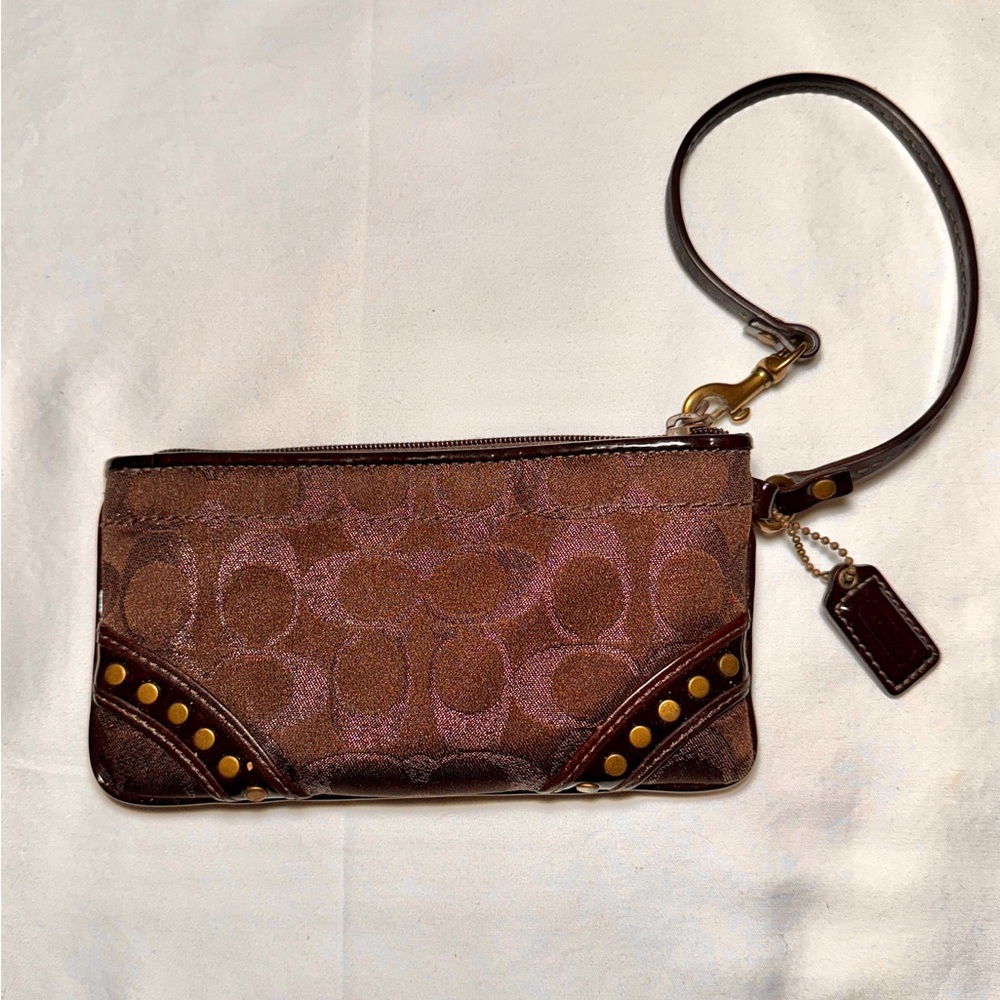 Preloved COACH brown wristlet cosmetic bag with Dust Cover